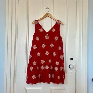 LOFT Boho Rust Embroidered Daisy Tiered Swing Dress | Size S | 100% Cotton
